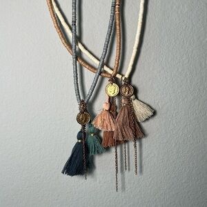 Express Boho Beaded Tassel Necklace Set of 3 17” Length